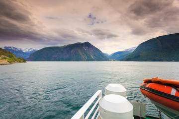 ship ferryboat on norwegian fjord