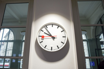 White clock in wall background
