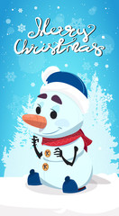 Merry Christmas Poster With Santa Claus Stack In Chimney Holiday Banner With Copy Space Flat Vector Illustration