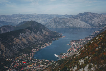 Kotor bay skyline, Montenegro, Europe. Top view