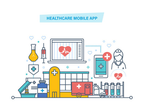 Healthcare mobile app. Mobile service. Medical healthcare, medicine mobile consultant.