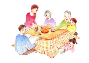 こたつで団らんする家族