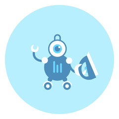 Robot Holding Iron Icon Modern Housework Technology Vector Illustration