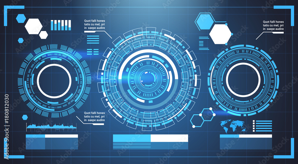 Poster infographic elements futuristic template banner with copy space tech abstract background charts and 