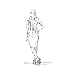 Business Woman Silhouette Full Length Female Businesswoman Skecth On White Background Vector Illustration