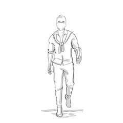 Businessman Silhouette Walking Forward Sketch Business Man Full Length Figure On White Background Vector Illustration