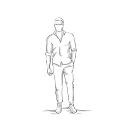 Fototapeta na wymiar Business Man Silhouette Holding Hand In Pocket Full Length Male Businessman Skecth On White Background Vector Illustration