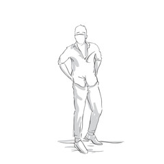 Fototapeta na wymiar Silhouette Business Man Holding Hands In Pockets Full Length Sketch Of Business Man On White Background Vector Illustration