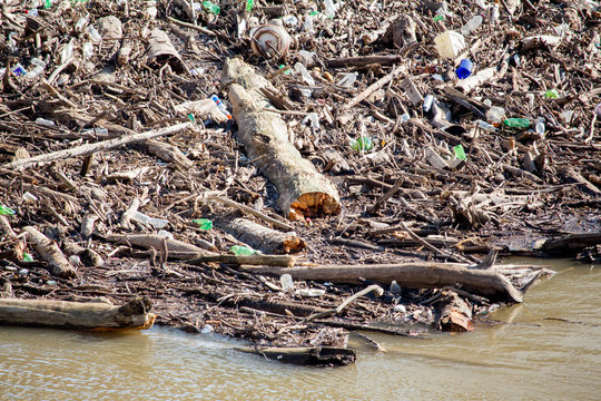 Large Pile of Trash and Wood in the River 2