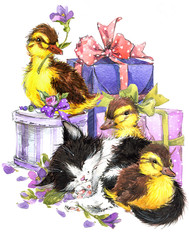 Cute animal watercolor illustration. 