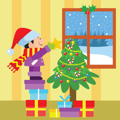 MERRY CHRISTMAS SNOW HOLIDAY SEASON VECTOR ILLUSTRATION