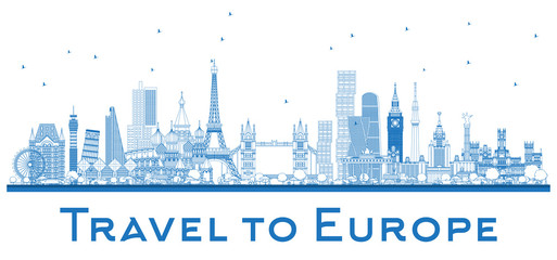 Outline Famous Landmarks in Europe. London, Paris, Moscow, Rome, Madrid.
