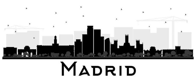 Madrid Spain Skyline Black and White Silhouette.