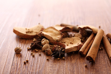 Chinese herbal medicine isolated in wood background