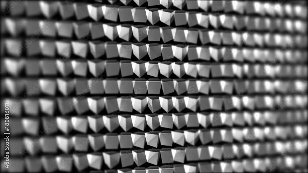 Poster depth of field reflected cubes.cinematic industrial background.3d animation. seamless loop.