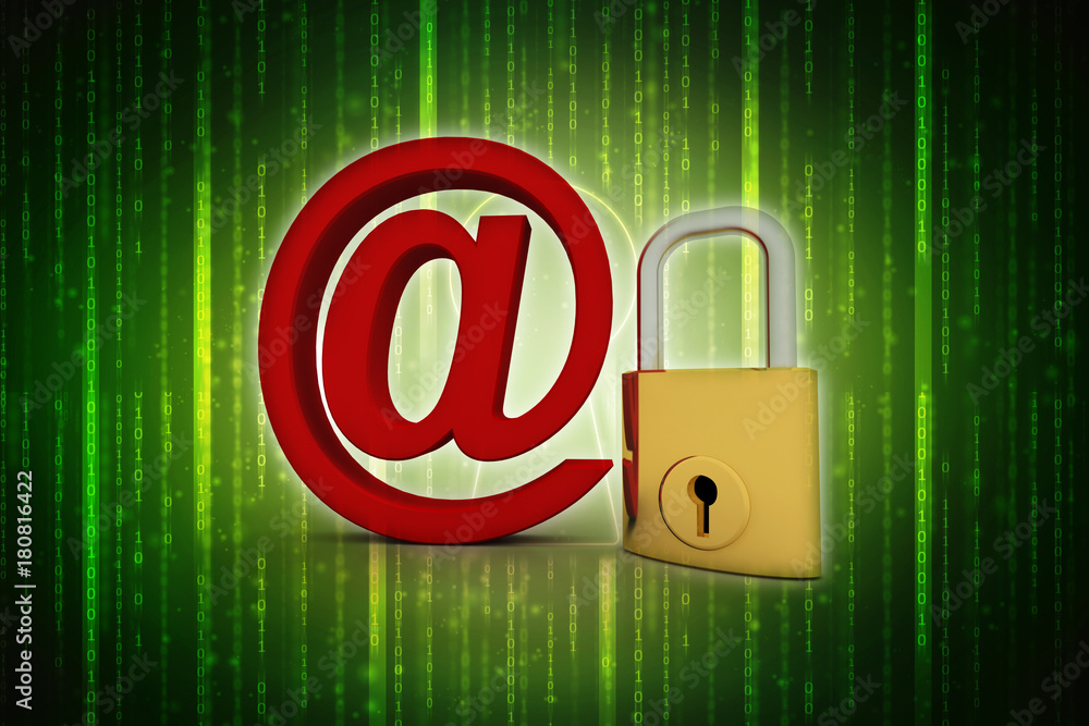 Poster 3d rendering e-mail symbol with lock. internet security concept
