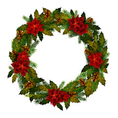 Decorative wreath for Happy New Year and Merry Christmas greeting background