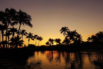Obraz na płótnie Canvas Sunset from a gorgeous hotel pool in Kauai, Hawaii