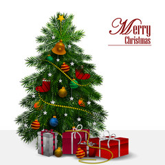 Decorative pine tree for Happy New Year and Merry Christmas greeting background