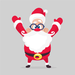 Funny cartoon Santa claus character waving hand isolated white background. Vector Christmas illustration