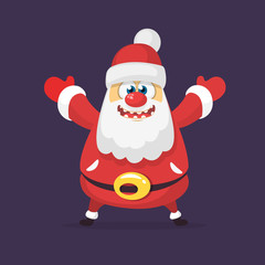 Funny cartoon Santa claus character waving hands isolated white background. Vector Christmas illustration