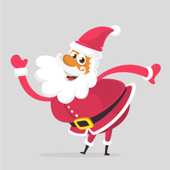 Funny cartoon Santa claus character pointing hand isolated. Vector Christmas illustration. Design for print, children book, greeting card or invitation