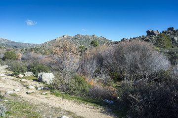 Views of the river Navacerrada in Guadarrama Mountains (Madrid, Spain) near the La Maliciosa Reservoir.