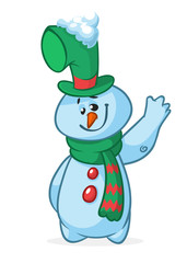 Funny cartoon snowman presenting. Christmas snowman character  illustration isolated