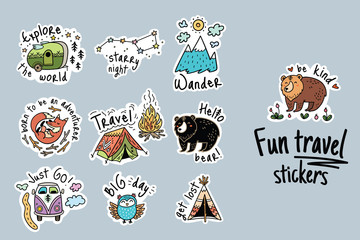 Big vector set of cartoon sticker for camping