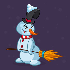 Funny cartoon snowman outlined. Christmas snowman character  illustration isolated