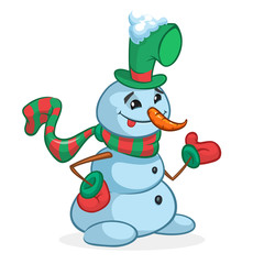 Funny cartoon snowman outlined. Christmas snowman character  illustration isolated