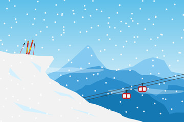 Fototapeta na wymiar vector Minimalist style Snow Ski concept. Flat Minimal Landscape Illustration Eps10