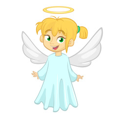 Cute Christmas girl angel character. Vector illustration isolated