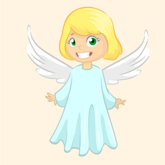 Cute Christmas girl angel character. Vector illustration isolated