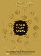 Gold, Glitter, Sparkles Design Template for Brochures, Invitation for New Year, wedding, birthday. Patina golden elements. Vector illustration