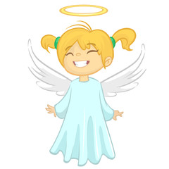 Cute Christmas girl angel character. Vector illustration isolated