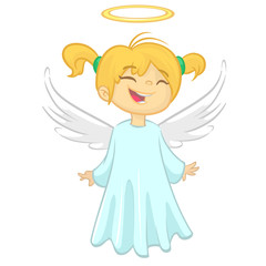 Cute Christmas girl angel character. Vector illustration isolated