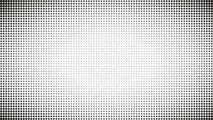 Abstract black and white dots background. Comic pop art style. Light effect. Gradient background with dots.