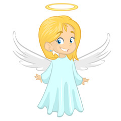 Cute Christmas girl angel character. Vector illustration isolated