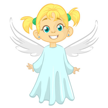 Cute Christmas girl angel character. Vector illustration isolated