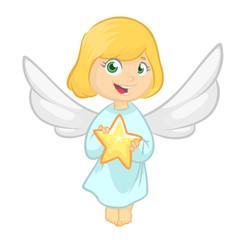 Illustration Featuring a Little Girl Dressed as an Angel. Vector cartoon