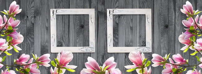 Fototapeta na wymiar Photo frames with magnolia flowers