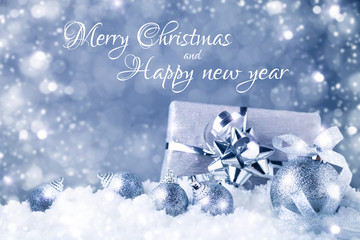 Merry Christmas and Happy New Year. A New Year's background with New Year decorations.New Year's card.