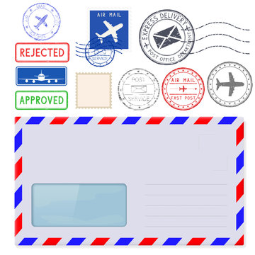 Envelope with address window and postal elements