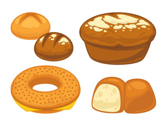 Bread flat icons set for bakery shop or patisserie.