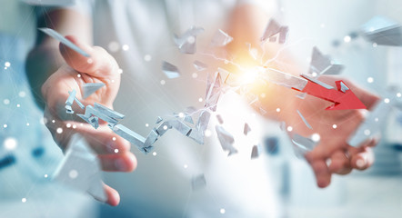 Businessman with broken crisis arrow 3D rendering