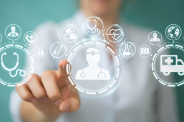 Businesswoman using digital medical interface 3D rendering