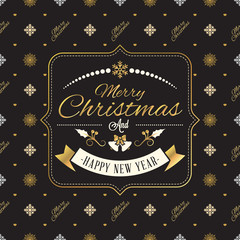 Vintage Christmas greeting card. Typographic retro design on seamless background. Vector Illustration