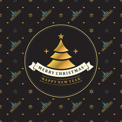 Naklejka premium Vintage Christmas greeting card. Typographic retro design on seamless background. Vector Illustration