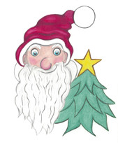 naive Kinder Zeichnugn vom Santa Claus Weihnachtsbaum mit einem Weihnachtsbaum mit einem goldenen Stern auf der Spitze